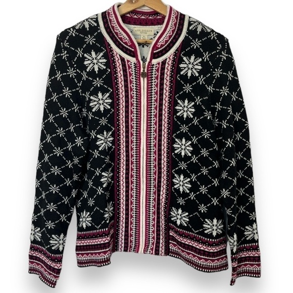 Appleseeds Womens Fair Isles Sweater Cardigan Size LP Holiday Scandi Icelandic - Picture 1 of 15
